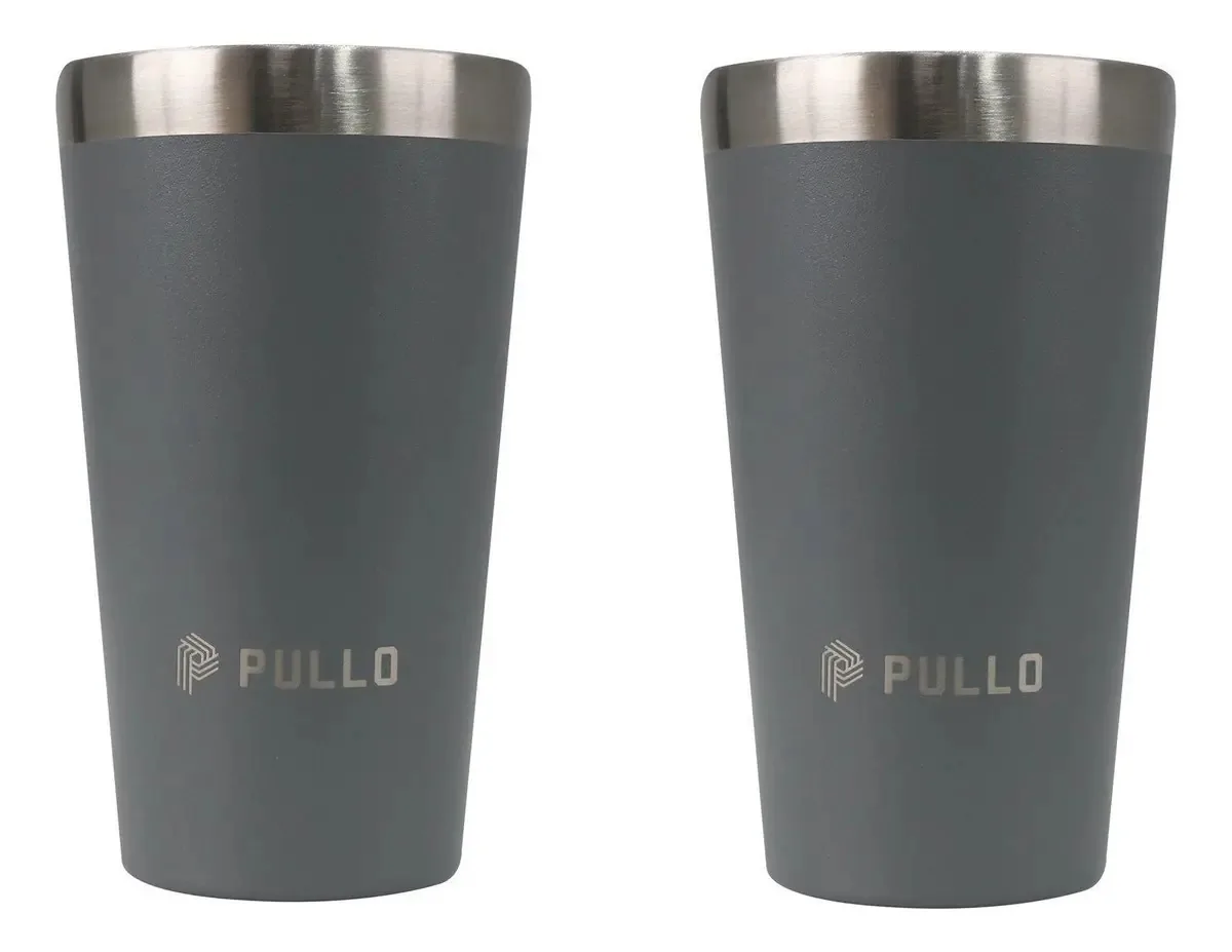 Kit Com 2 Copos Térmicos Pullo Fun 480ml Cinza