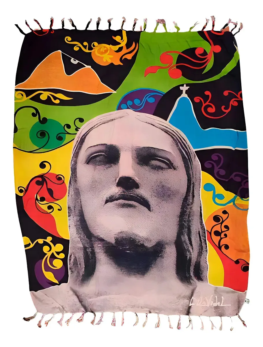 Canga De Praia 100% Viscose - Cristo Redentor 1,60mx1,10m