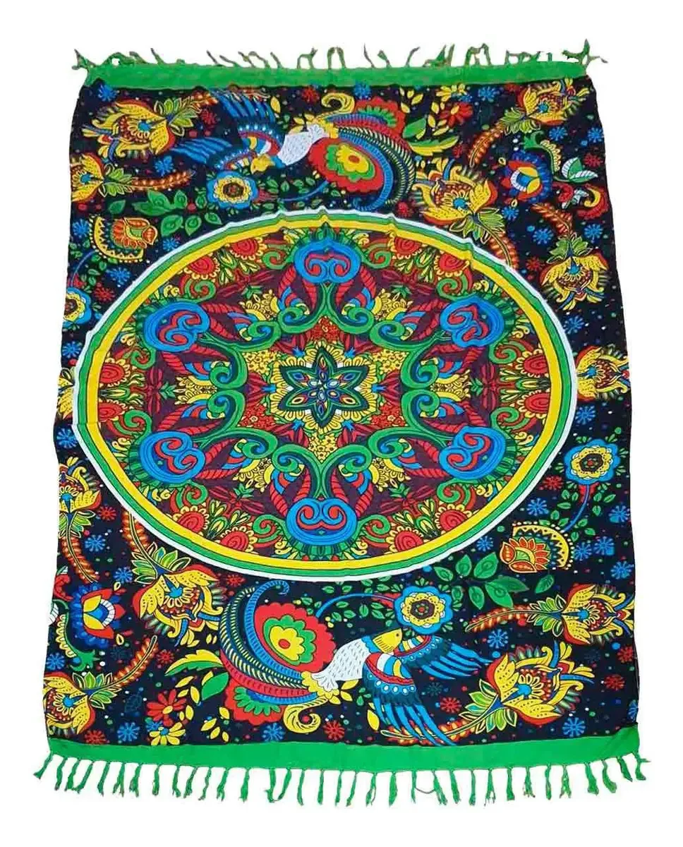 Canga Praia Viscose - Mandala Flores E Pássaros 1.60mx1.10m