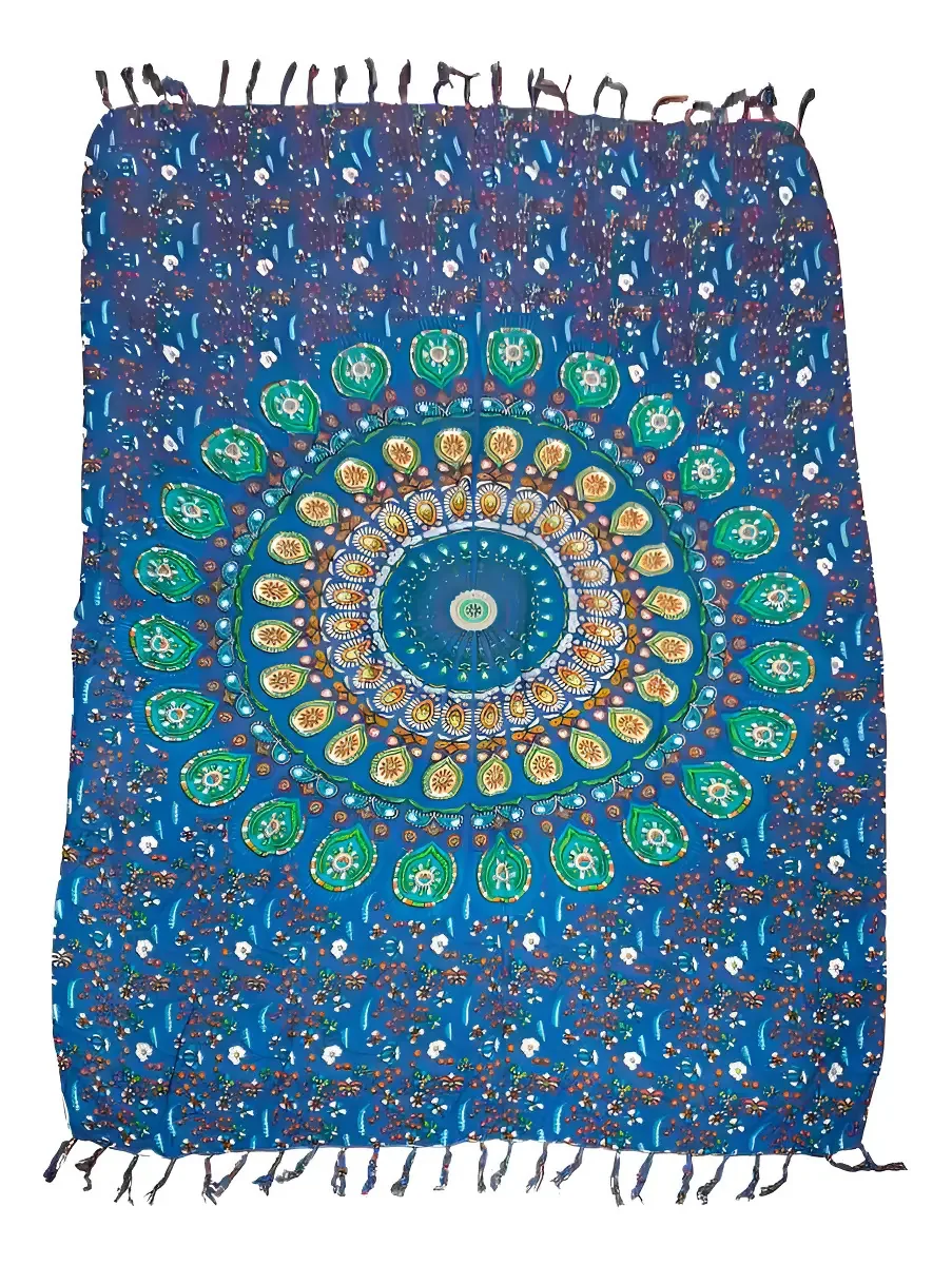 Canga De Praia 100% Viscose - Mandala Flor Azul 1.60mx1.10m