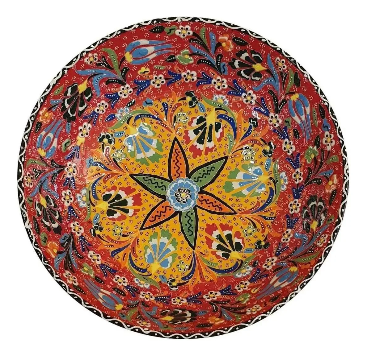 Centro De Mesa Turco Pintado De Cerâmica Vermelho 30cm