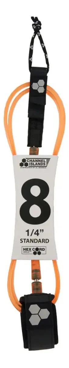 Coleira de prancha de surfe de 2,4 m com cordão hexagonal laranja das Ilhas do Canal