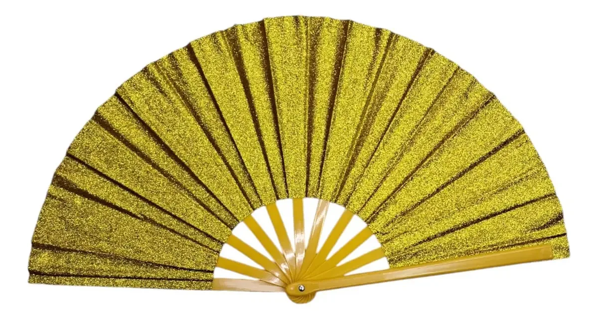 Leque Grande Purpurinado Festa Glitter Carnaval Luxo Show Cor Dourado