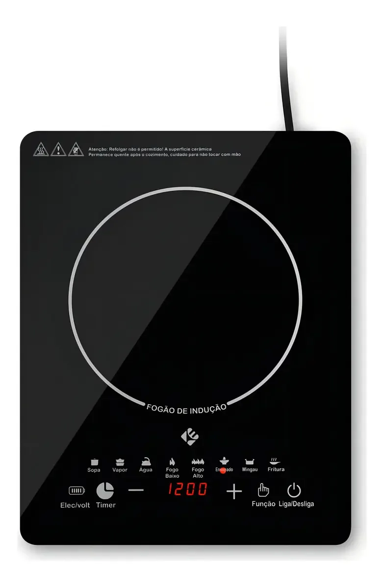 Cooktop de Indução 1 Boca Preto Painel Touch Screen