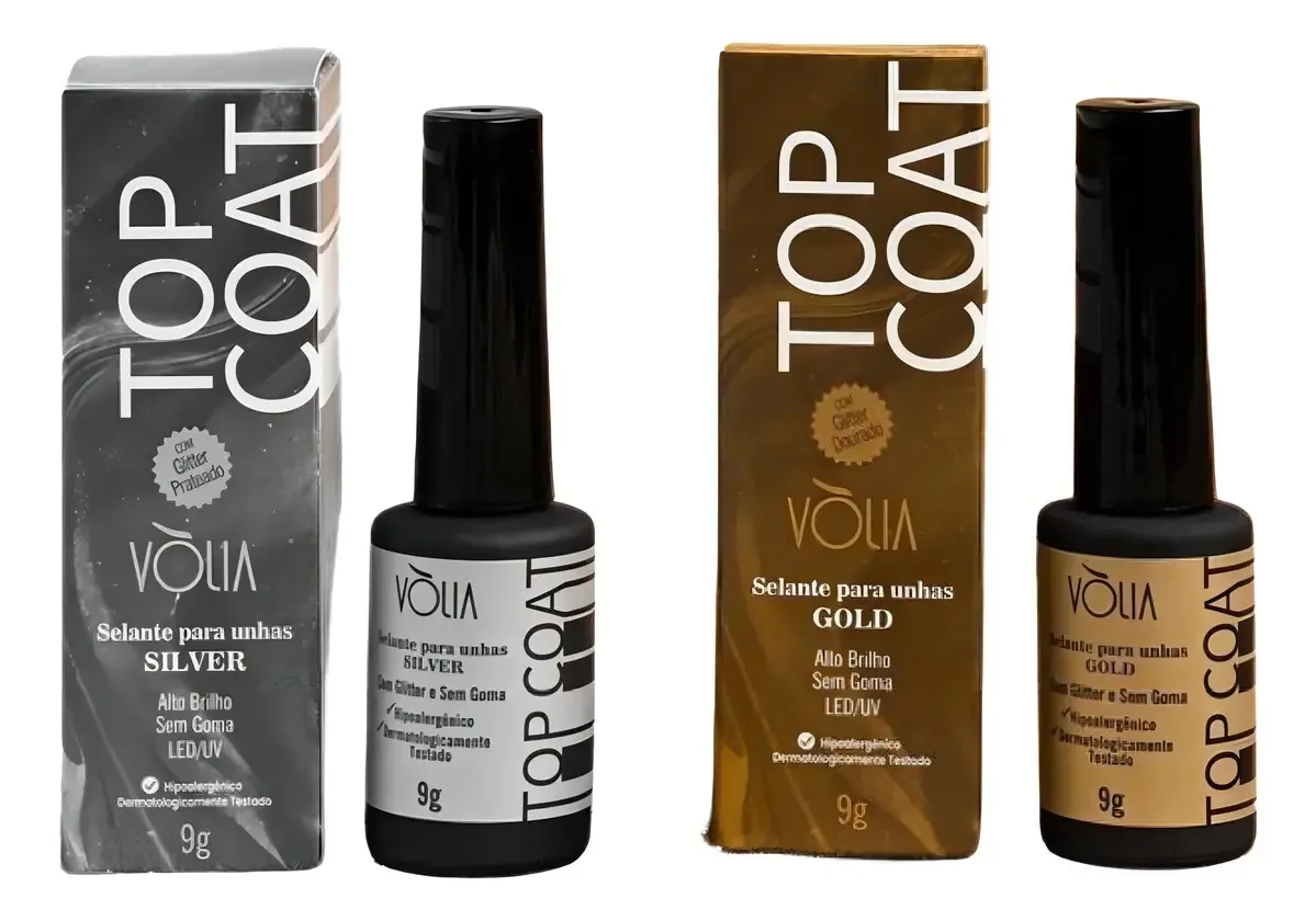 Kit Vólia Top Coat Gold + Silver Selante Para Unhas