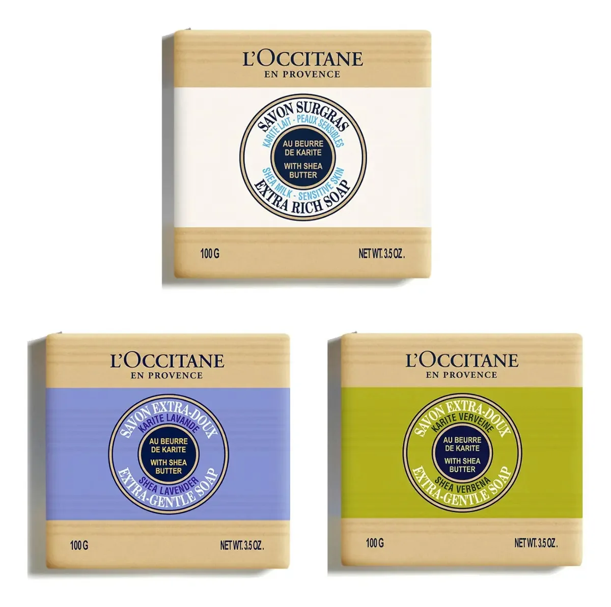 Kit 3 Sabonetes Karite Leite + Lavanda + Verbena L'occitane