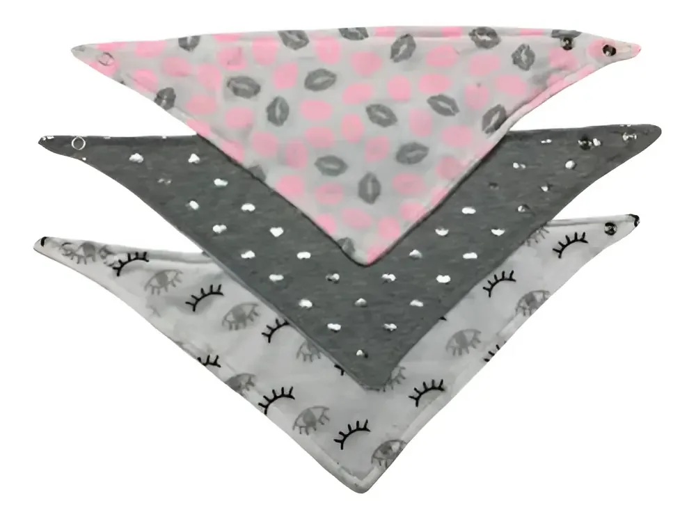 Babadores Kit C/3 Peças Cor Cinza Estampados Tamanho Único