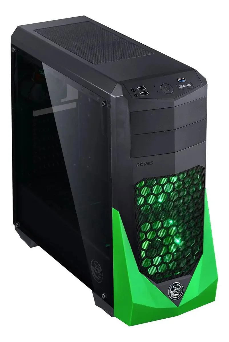 Gabinete Gamer 2 Baias Verde Sem Fonte Vti Pcyes