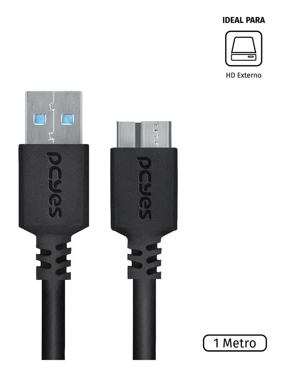 Cabo Para Hd Externo Usb 3.0 Para Micro Usb B 1 Metro Pcyes Cor Preto