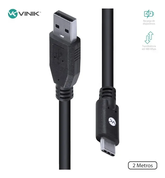 Cabo USB Tipo C Vinik Carregador e Dados 1.8m Preto