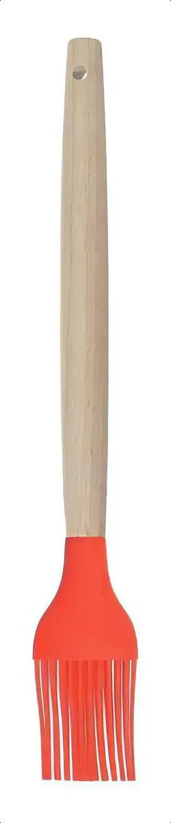 Pincel De Cozinha Silicone Bambu 27cm Utensílio Cozinha Cor Vermelho
