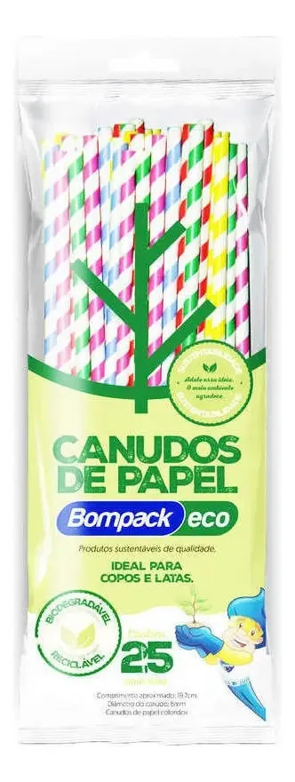 Canudo Papel Bompack 6mmx19.7cm C/25