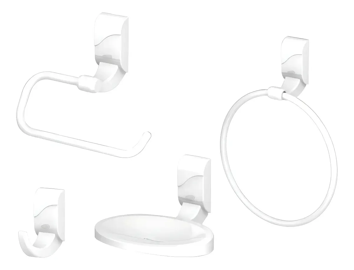 Kit Acessórios Banheiro 4 Peças Sofisticato Branco Durín