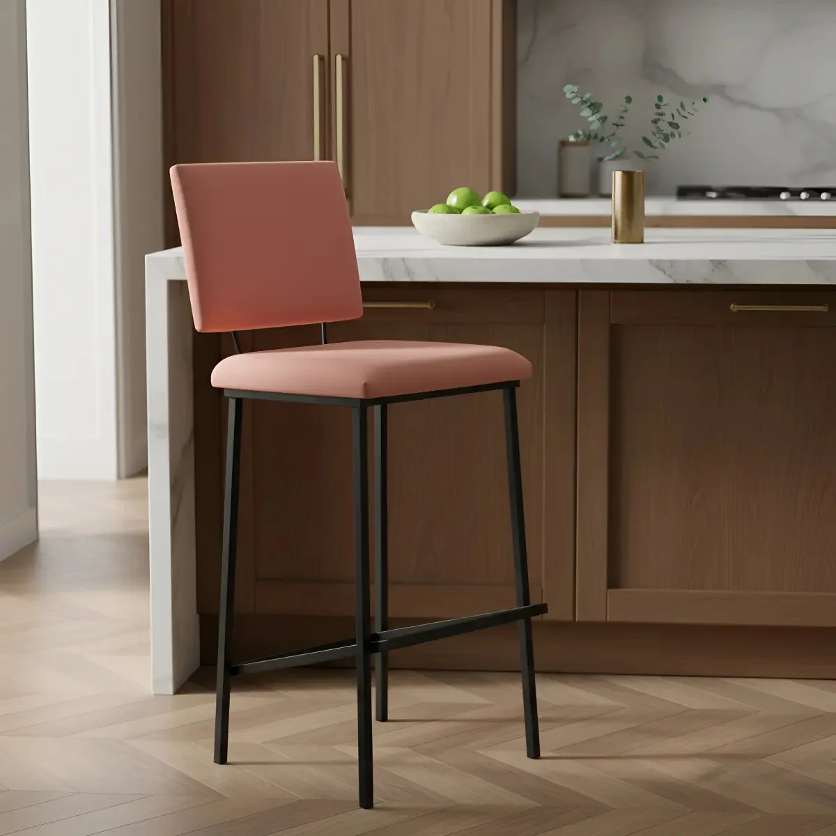 Banqueta Alta Marcele DAF Mobiliário Coral Preto Aço Carbono MDF