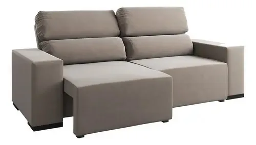 Sofá 230 Cm Retrátil E Reclinável Viero Eduarda Cor Veludo/Tabaco