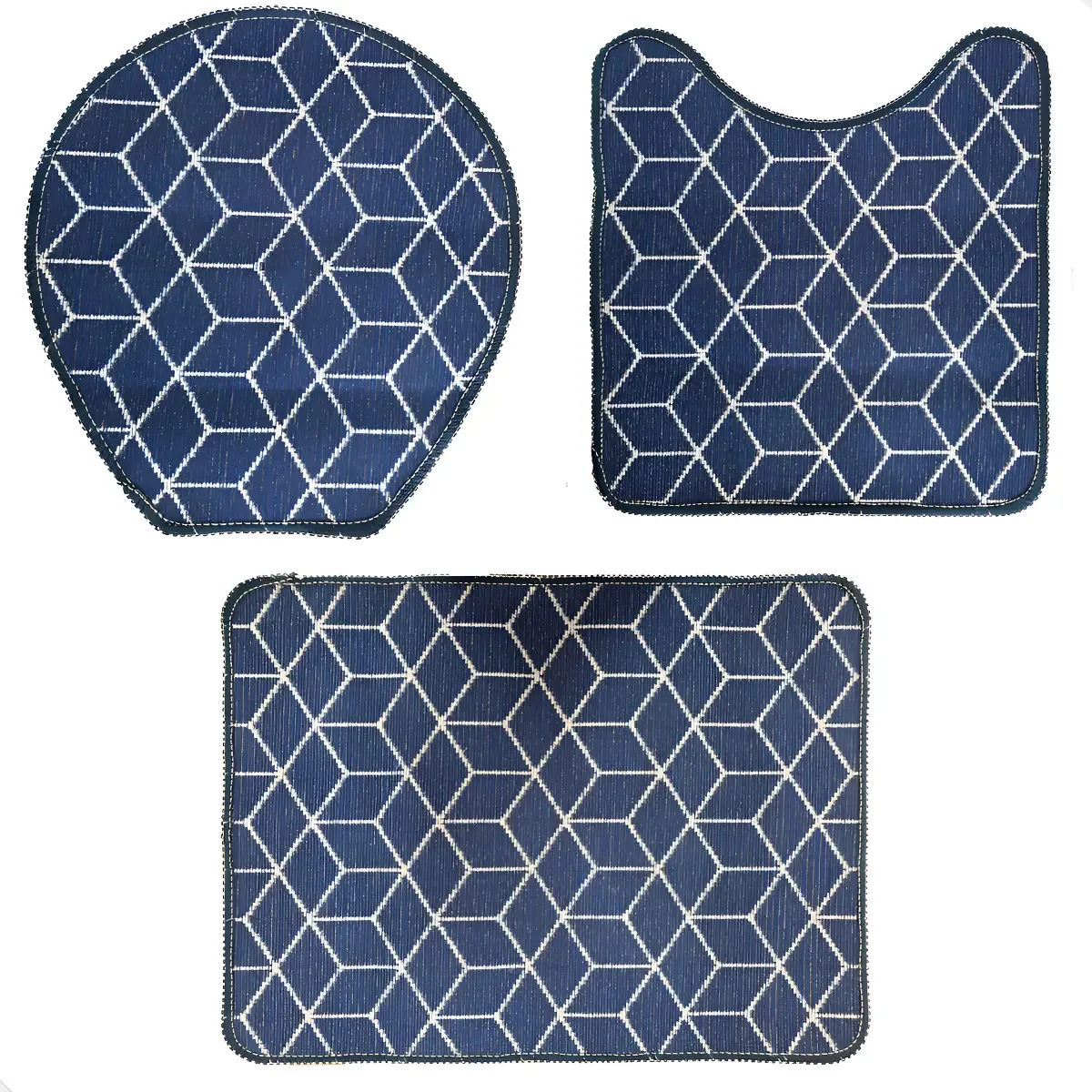 Jogo De Tapetes Para Banheiro Antiderrapante 3pcs Cor Azul-escuro
