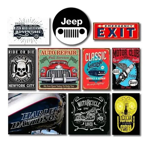 Kit 10 Placas Decorativas Mdf Carro E Moto Vintage