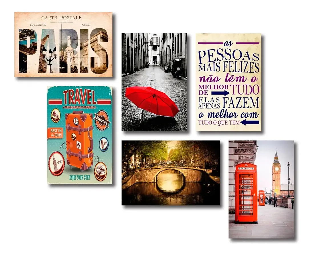 Kit 6 Placas Decorativas Cidades E Viagens Mdf