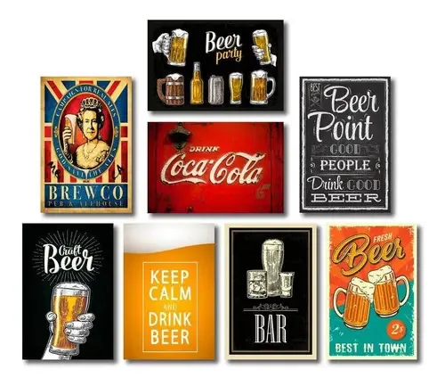 Kit Placas Decorativas Bebidas Drinks Frases Mdf - 8 Placas
