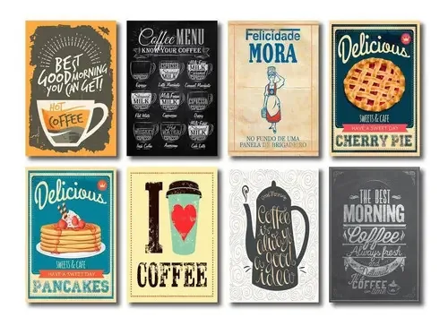 Kit Placas Decorativas Café Frases Cozinha Mdf - 8 Placas
