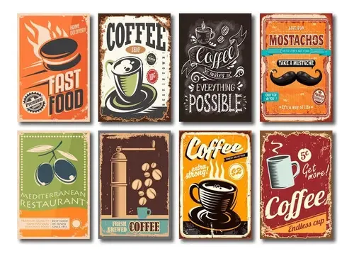 Kit Placas Decorativas Cozinha Café Frase Mdf - 8 Placas