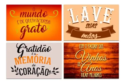 Kit 4 Placas Decorativas Motivacional Frases Mdf 20x13 Cm