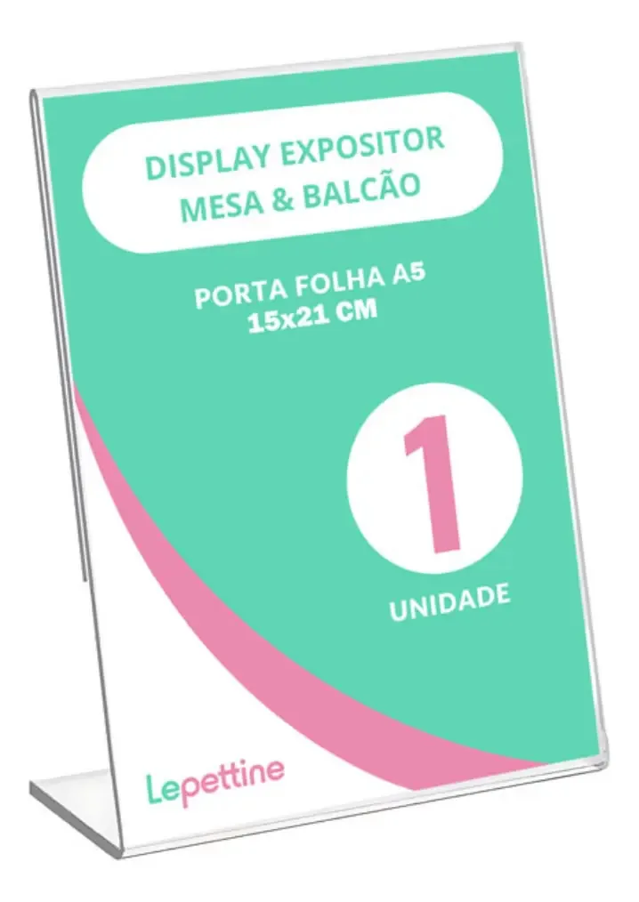 Display Expositor Acrílico 15x22cm A5 Balcão Mesa Cardápio