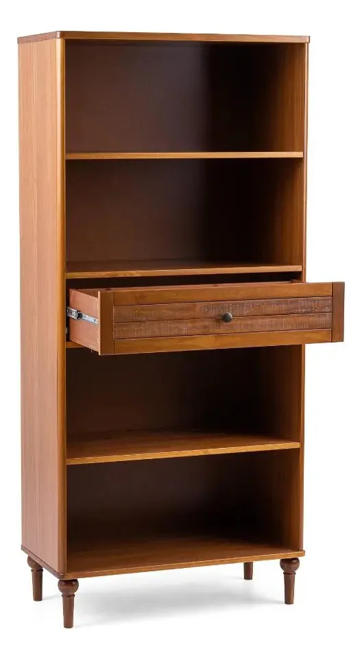 Estante 1 Gaveta E 4 Prateleiras Madeira Maciça 80 Cm Rustic Garapa