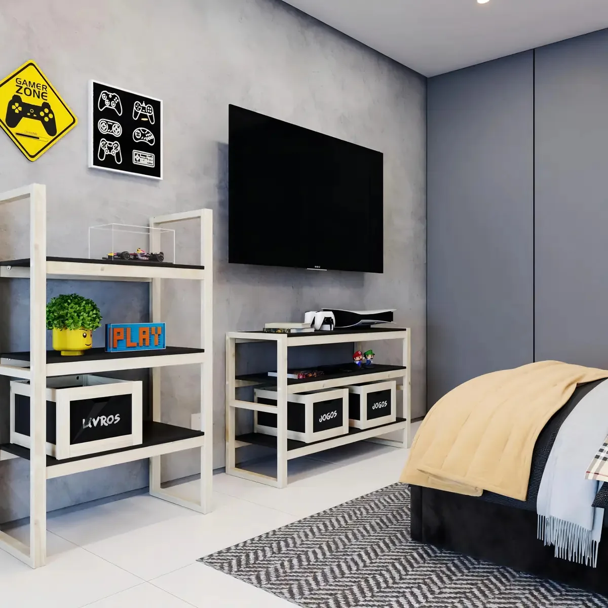 Estante Com Prateleiras Em Madeira E Mdf 130 Cm Tetris