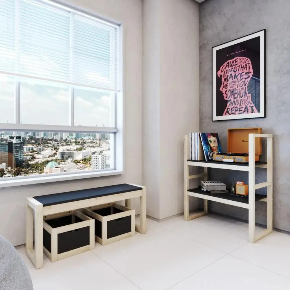 Estante Com Prateleiras Em Madeira E Mdf 96 Cm Tetris