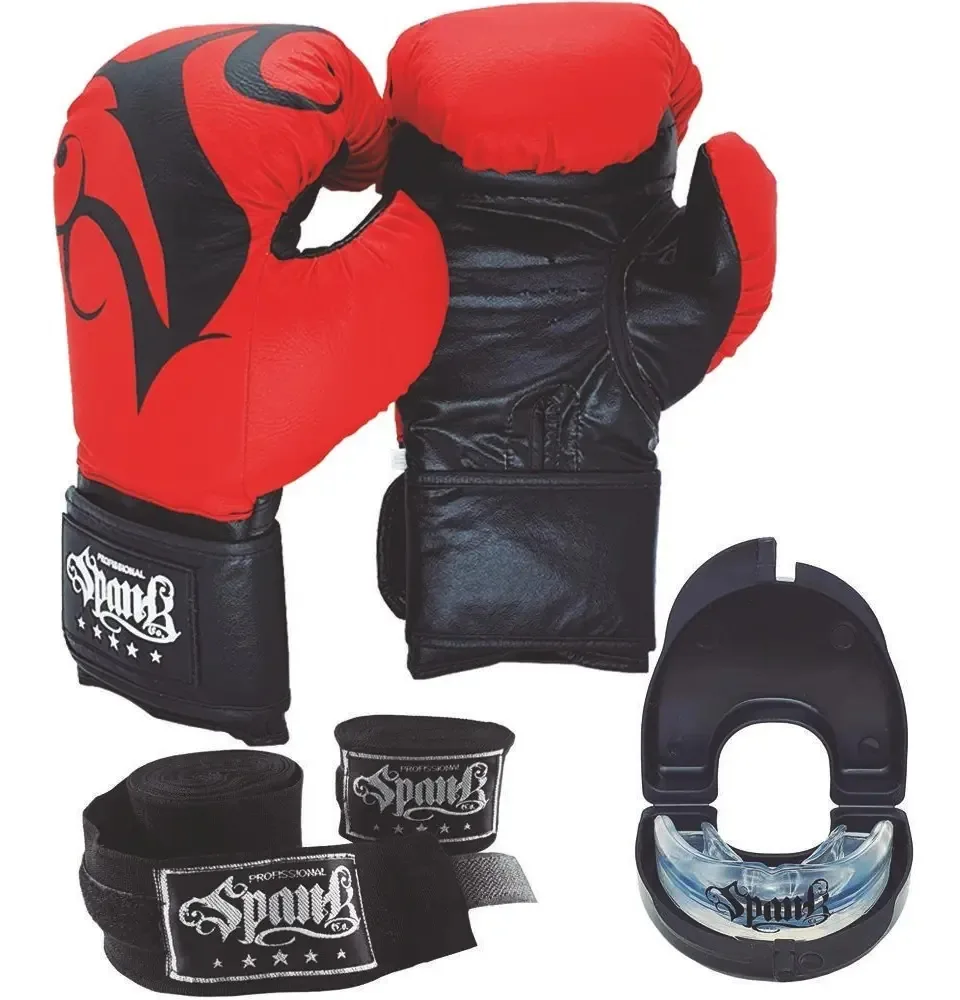 Kit Treino Boxe / Kickboxing Spank Vermelho - 10oz