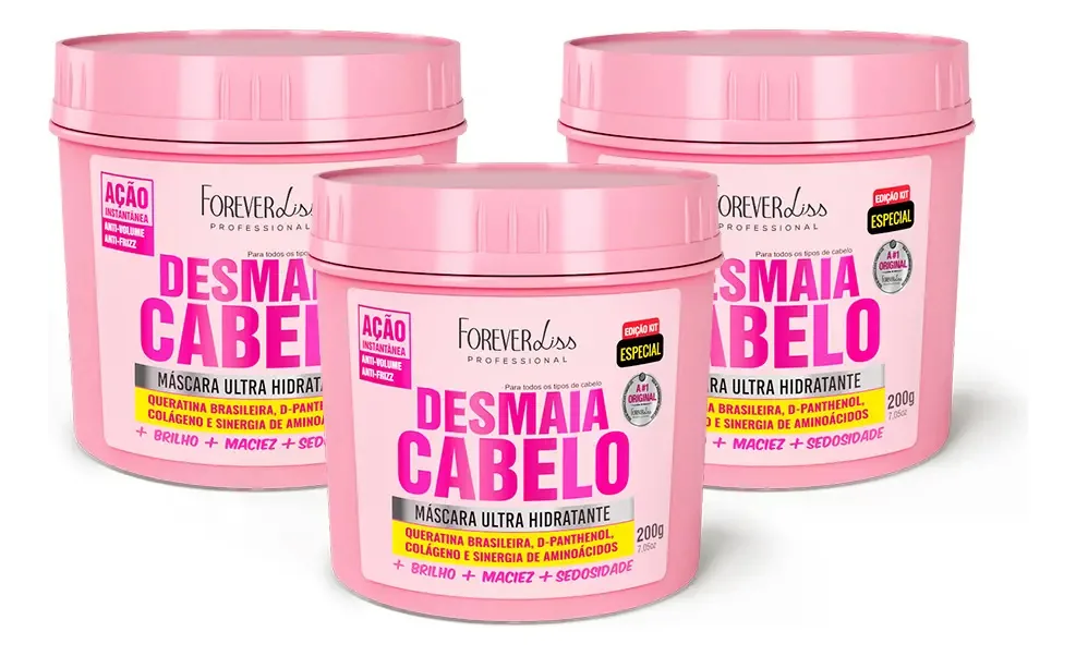 Combo Com 3 Máscaras Desmaia Cabelo Forever Liss 200g