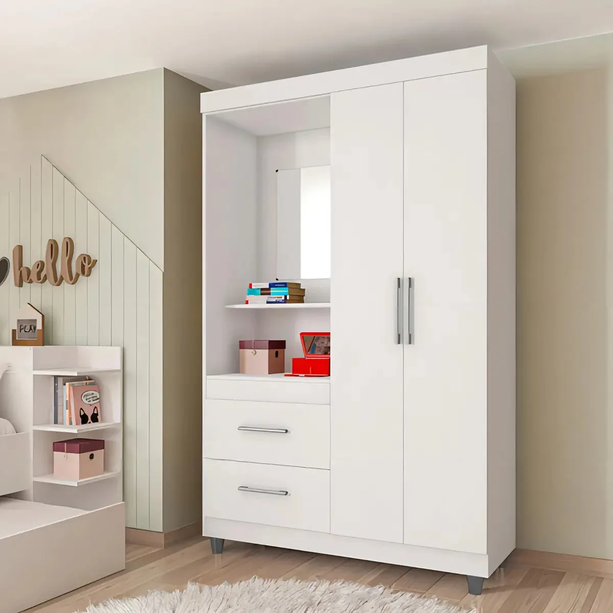 Guarda Roupas Solteiro Esp 2 Portas 2gavetas Cap2322 Araplac Cor Branco