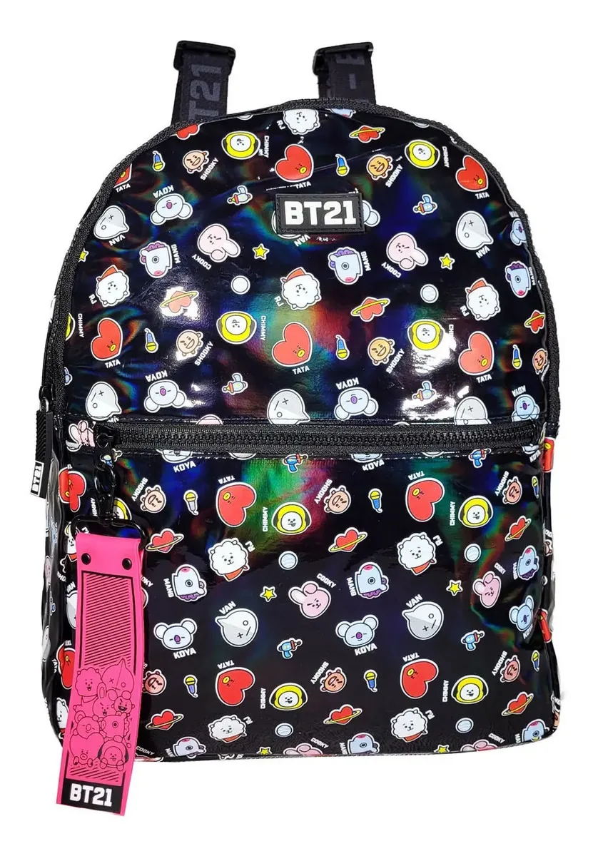 Mochila Escola Ou Passeio Juvenil Bt21 Cor Preto Desenho do tecido Estampado