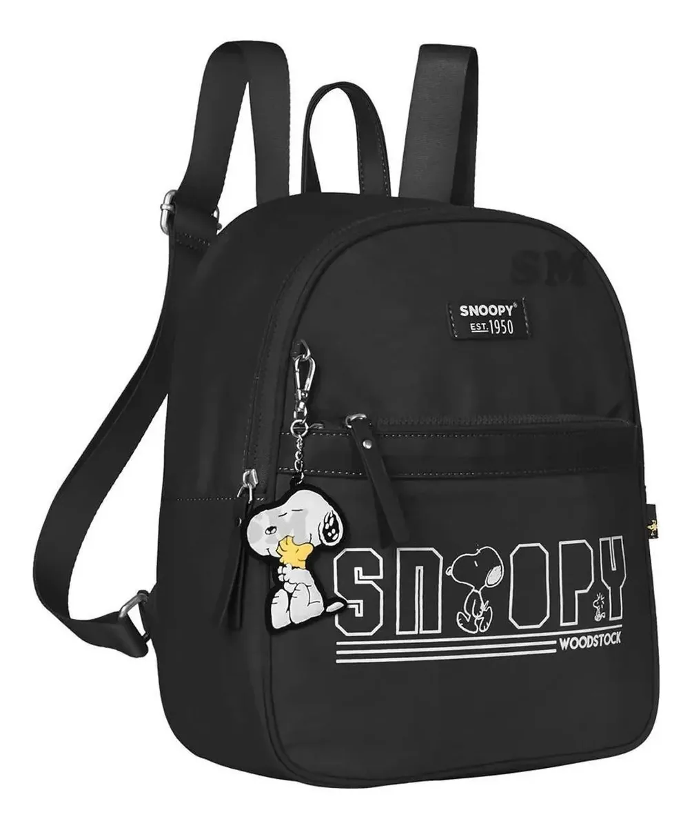 Bolsa/mochila Snoopy, Escolar Ou Passeio Semax Preto Desenho do tecido Liso