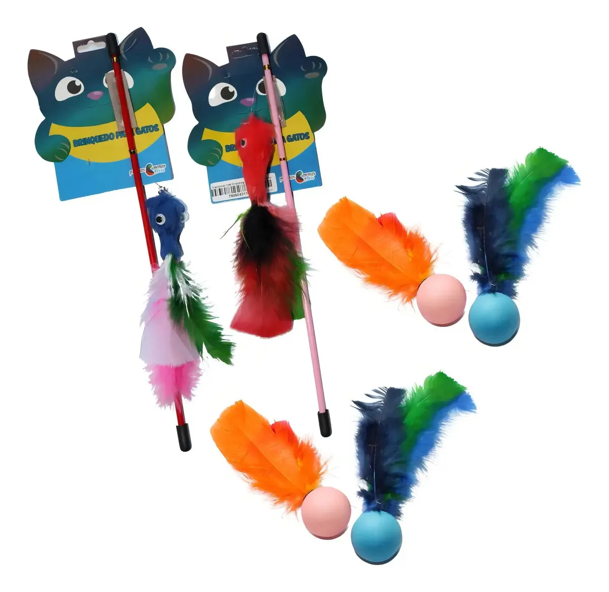 Brinquedos Para Gato Kit Vara Varinha Rato Pena Interativo