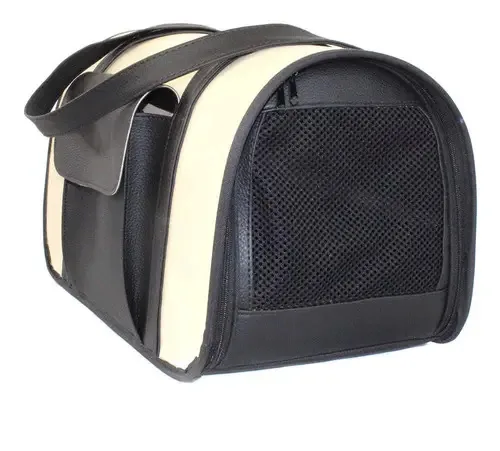 Bolsa Mala De Transporte P/ Cães E Gatos Carro Cabine Avião Cor Creme E Preto