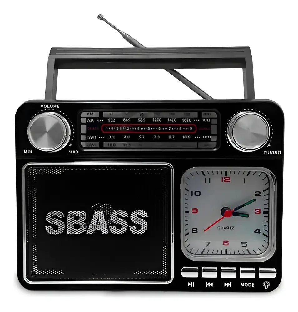 Rádio Am Fm Usb Retro Relógio Pilha Tomada Recarregável Cor Vermelho