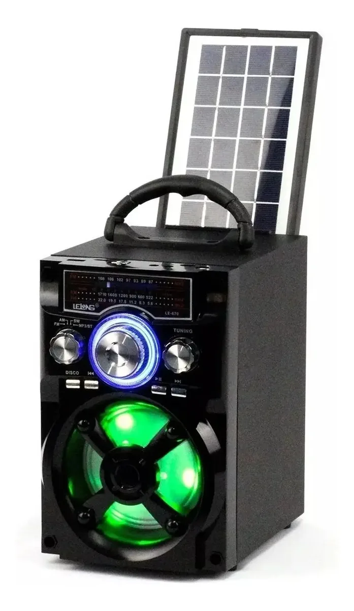 Caixa Som Portatil Solar Lelong Radio Am/fm Bluetooth
