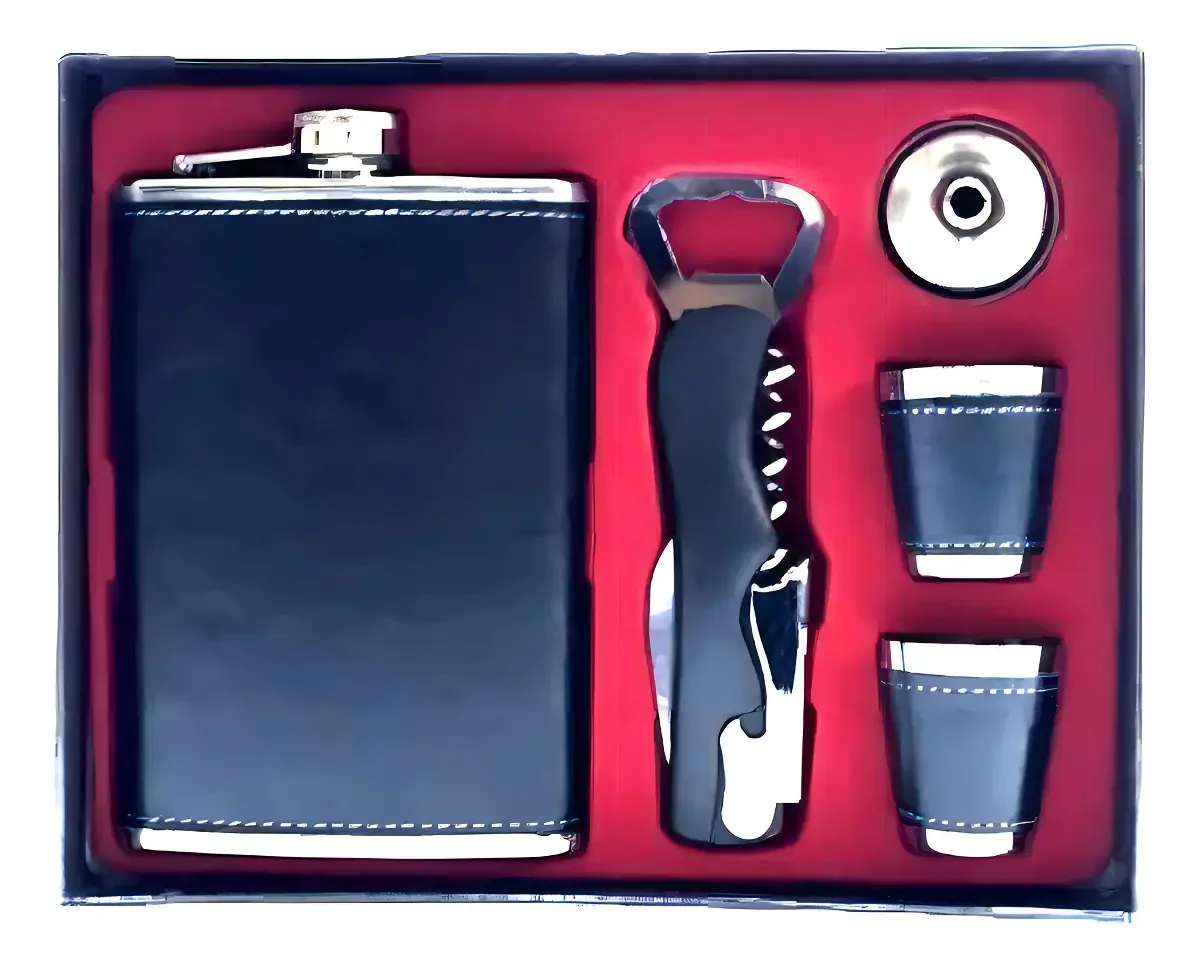 Kit Cantil Preto 290ml Garrafa Whisky De Bolso