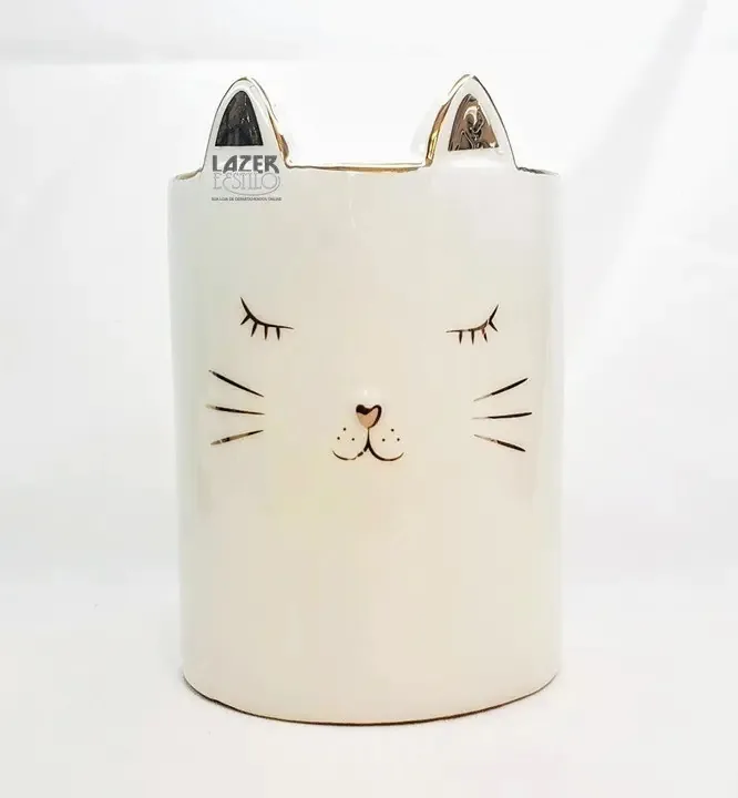 Pote Decorativo Porta Pincel Maquiagem Gatinho Porta Objeto