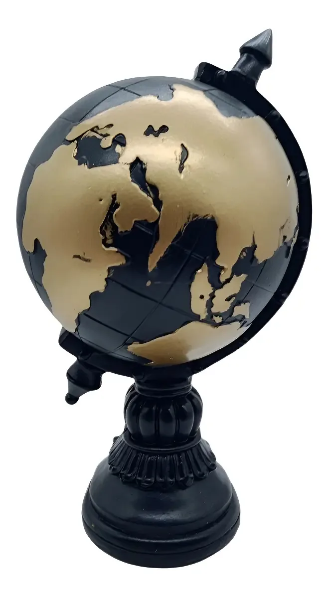 Cofre Globo Terrestre Preto Apeximp Resina Vintage Mapa Mundi 23cm