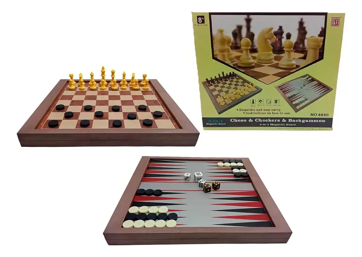 Jogo Manual Salão Tabuleiro Xadrez, Dama, Gamão