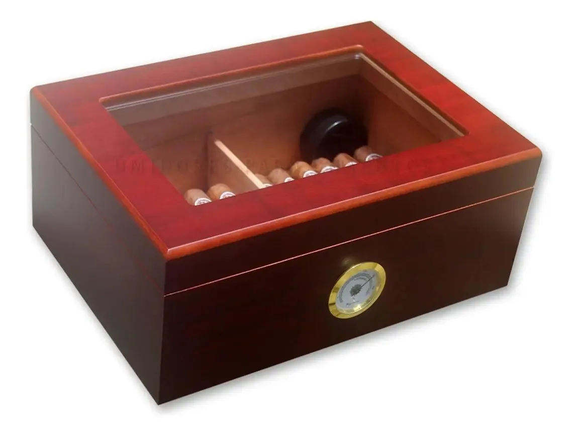 Caixa Umidora Mogno P/75 Charutos - Higrômetro Cedro Efusor