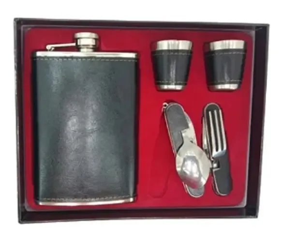 Kit Com 5 Pcs Cantil Preto 236ml Garrafa Whisky De Bolso