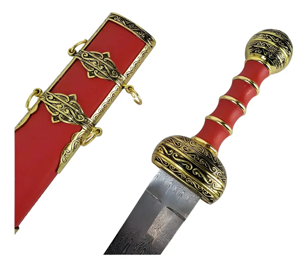 Espada Decorativa Gladiador Romana 72cm Aço Bainha Vermelha