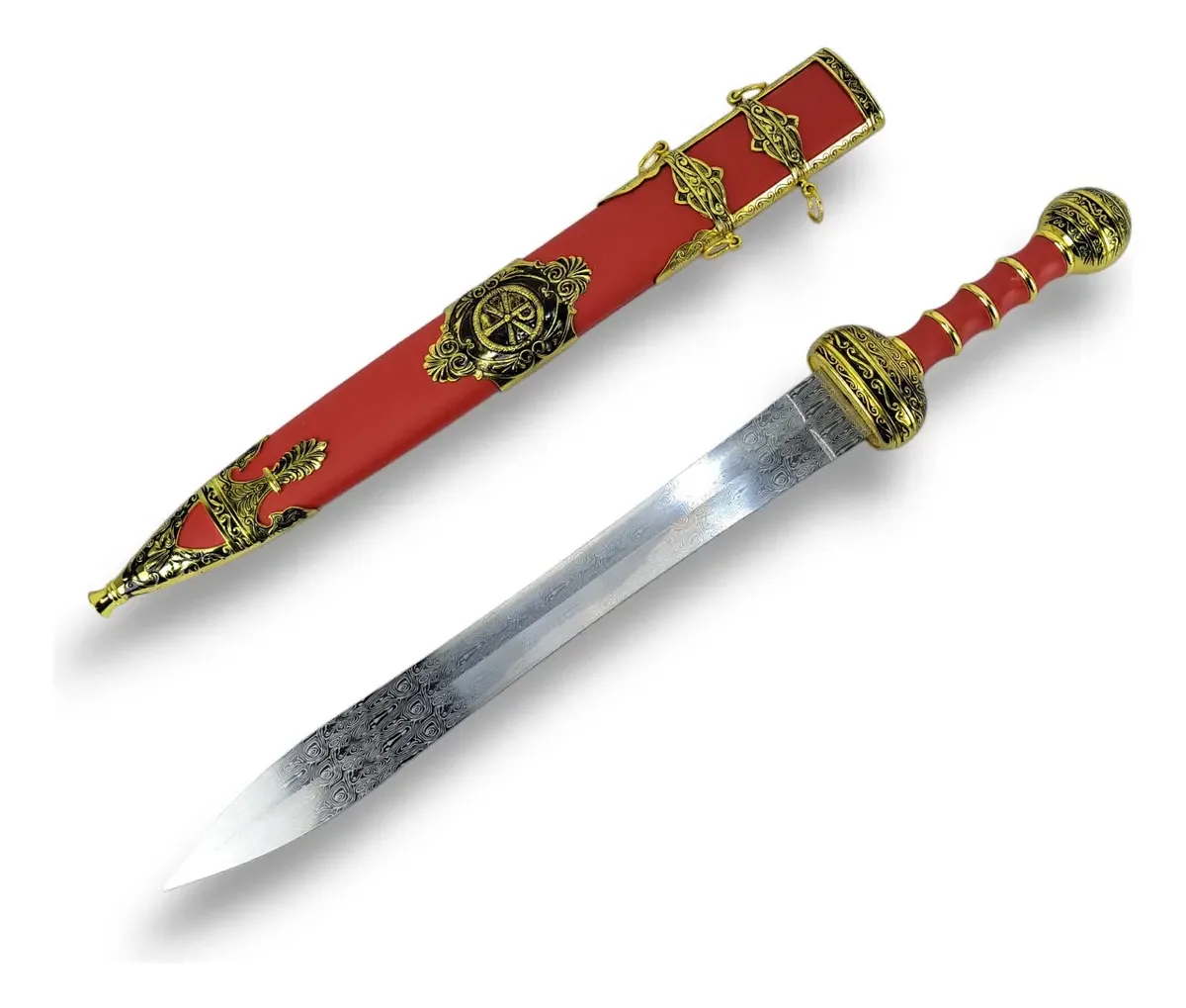 Espada Gladiador Romana Bainha Vermelha Couro Decoração