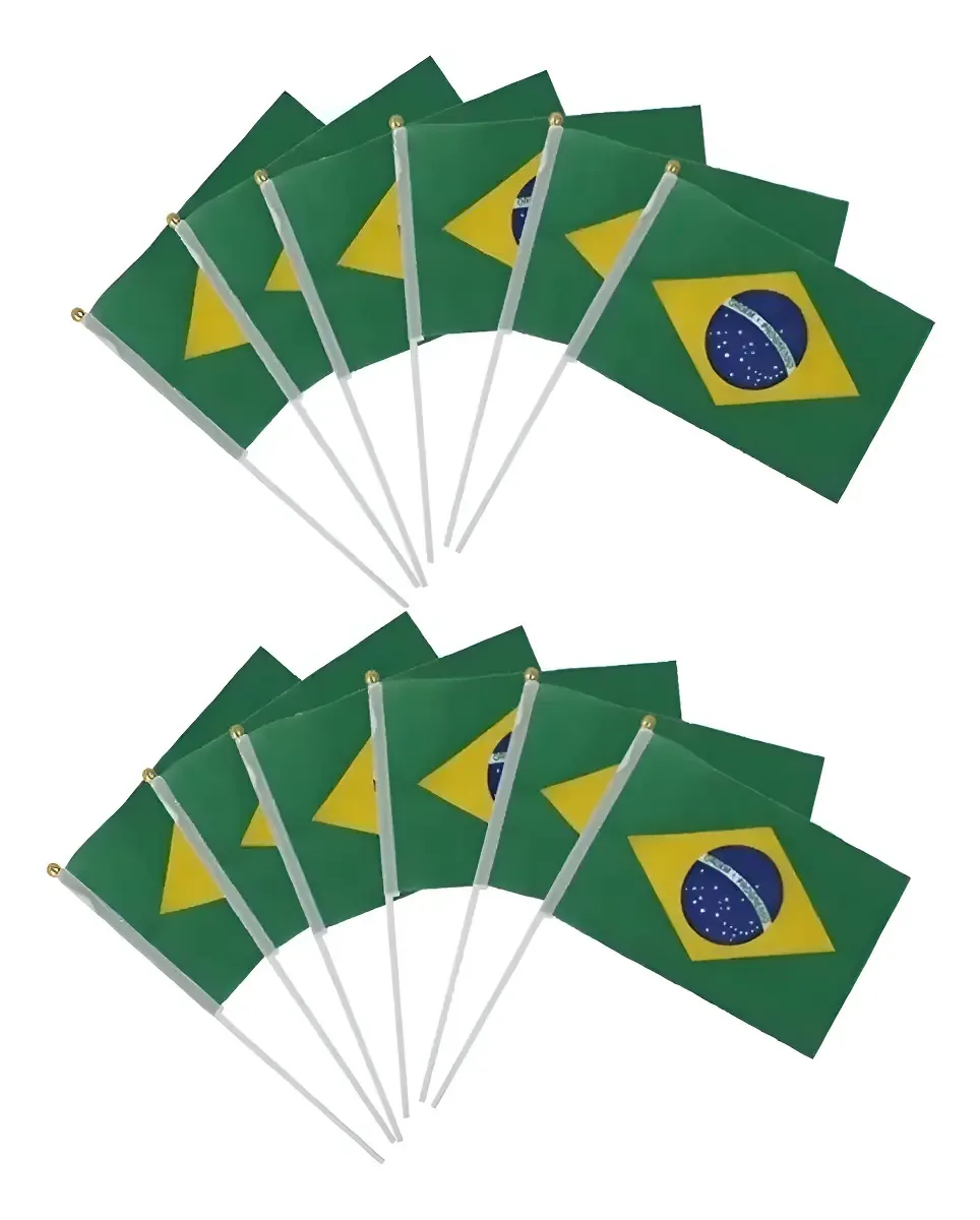 Kit C/ 12 Bandeirinhas De Mão Com Haste Brasil Copa Do Mundo
