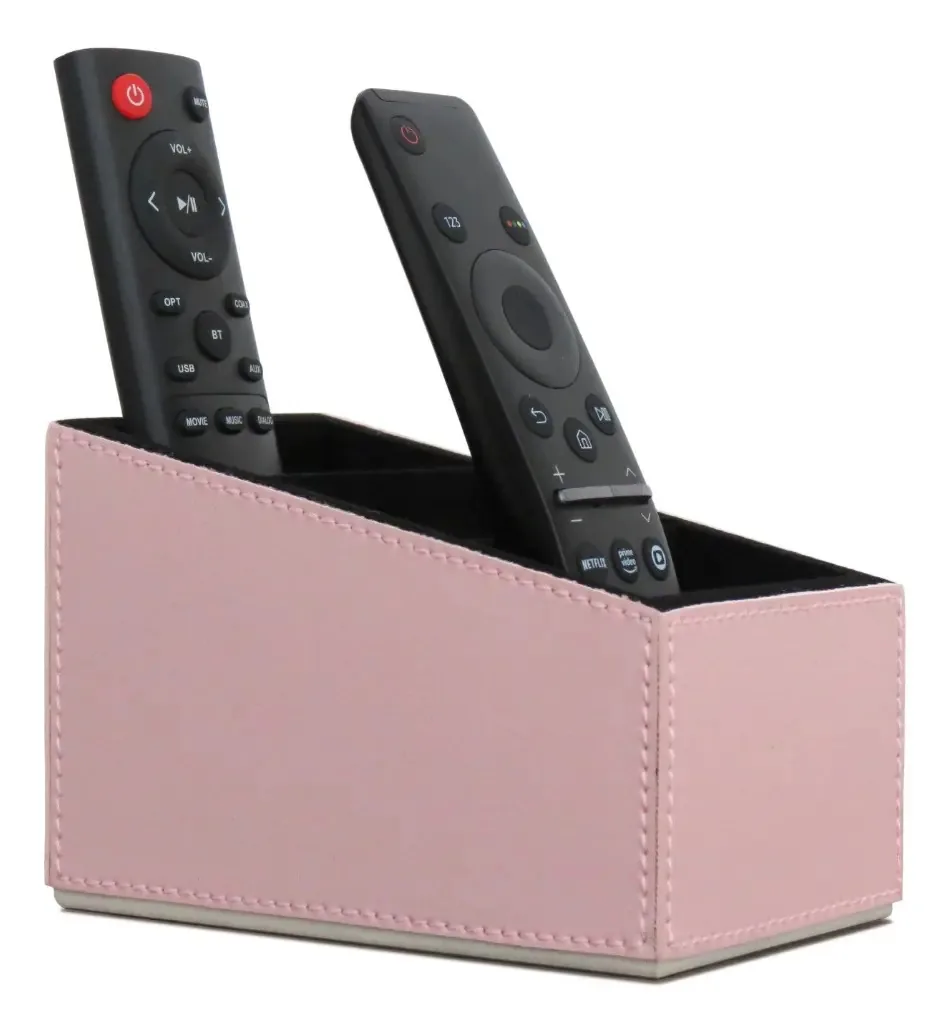 Porta-Controles de Mesa ALF com 3 Divisórias em Corino Rosa Millennial