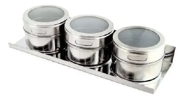 Porta Temperos Inox 4 Peças Magnético